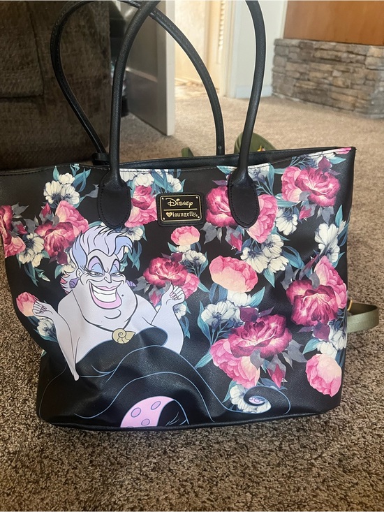 Loungefly Handbags - Loungefly Black Tote with Ursula and Pink Floral Print